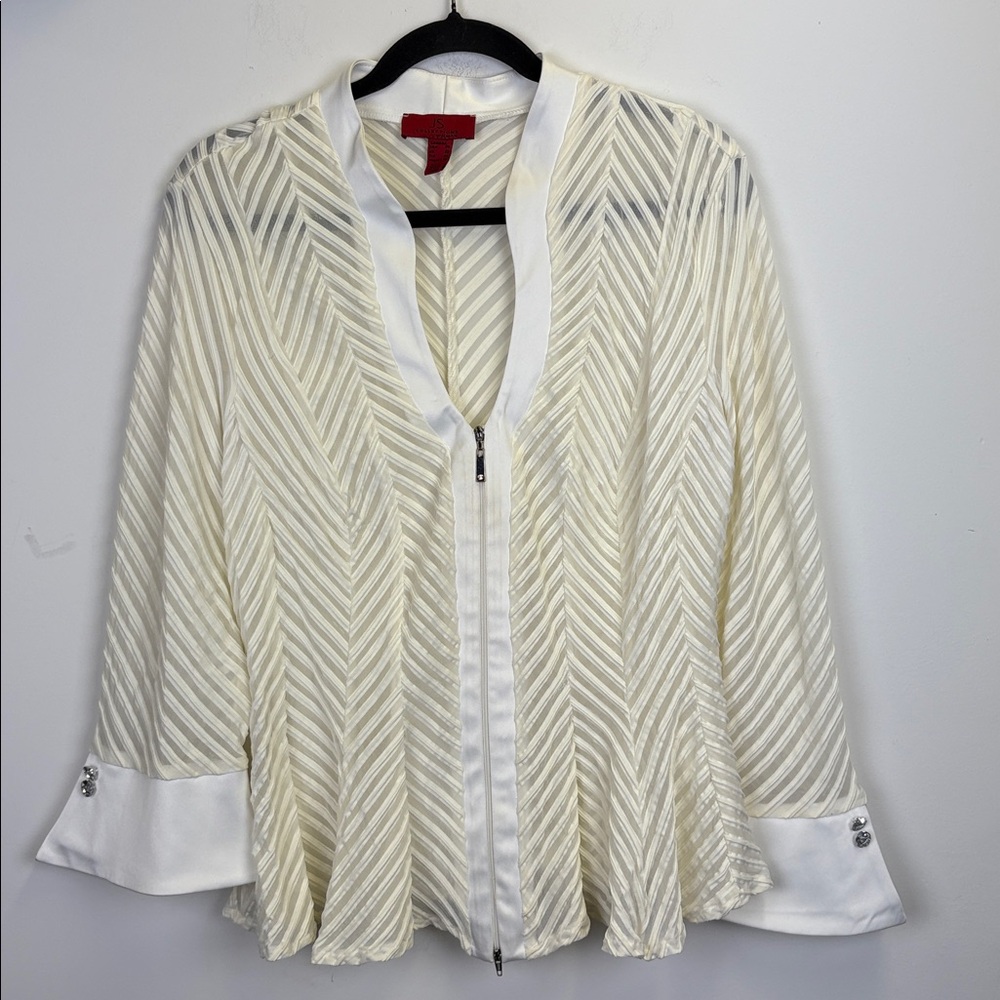 JS Collections Sheer Blouse with Zipper/Satin Cuffs/Rhinestones/Sz 20